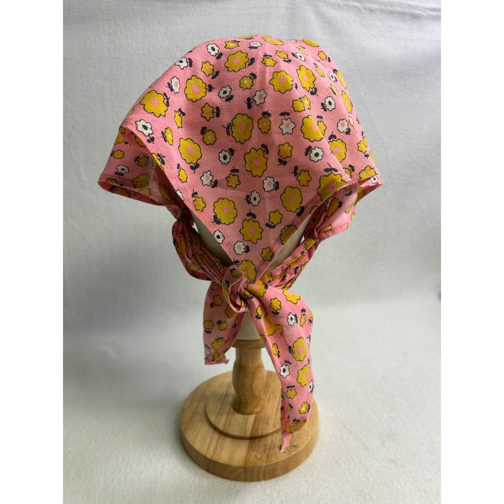 Cottagecore Boho Festival Womens OS Pink Floral Quilted Tie Back Head Kerchief - Picture 3 of 7